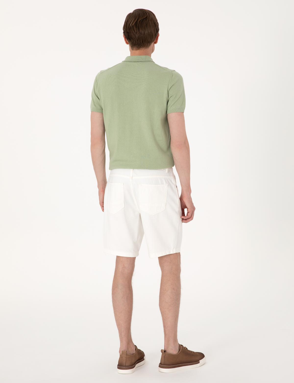 Ekru Slim Fit Jean Şort - 50302745014