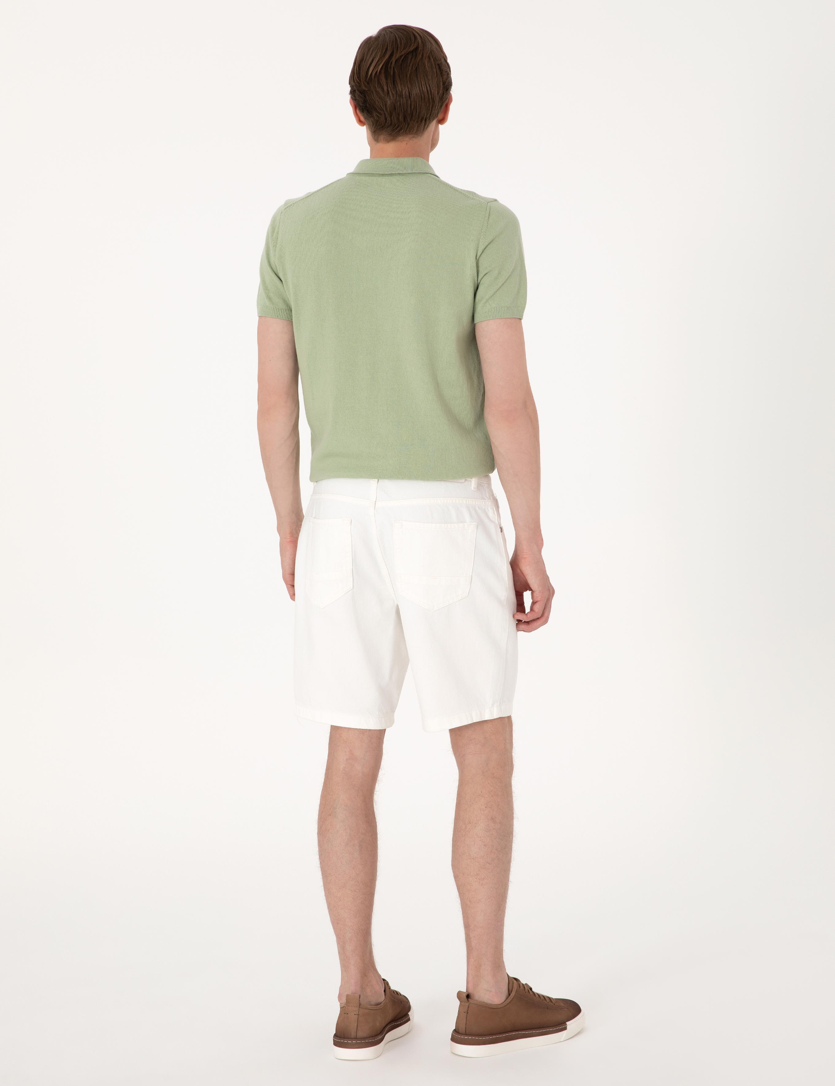 Ekru Slim Fit Jean Şort