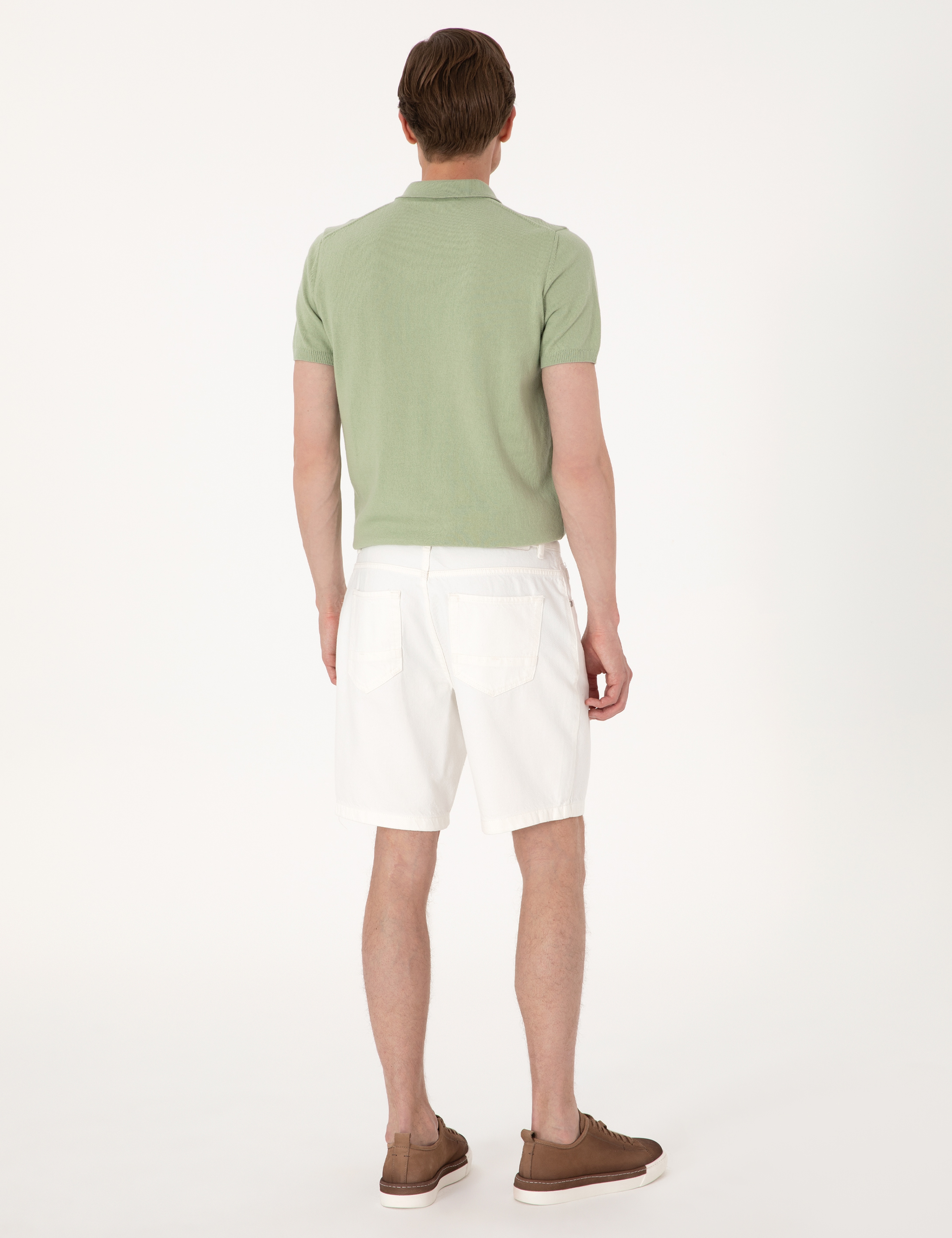 Ekru Slim Fit Jean Şort - Image 4
