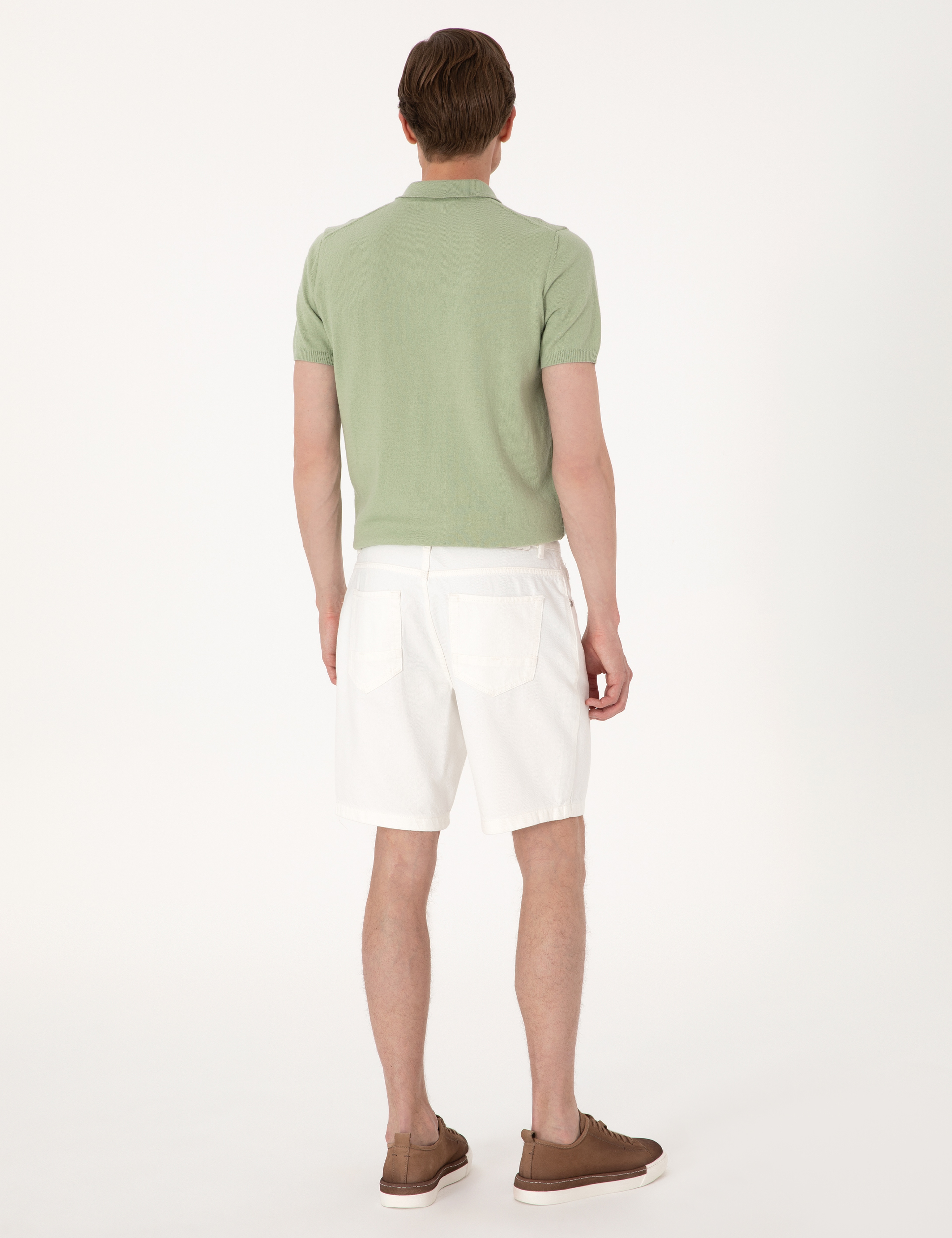 Ekru Slim Fit Jean Şort