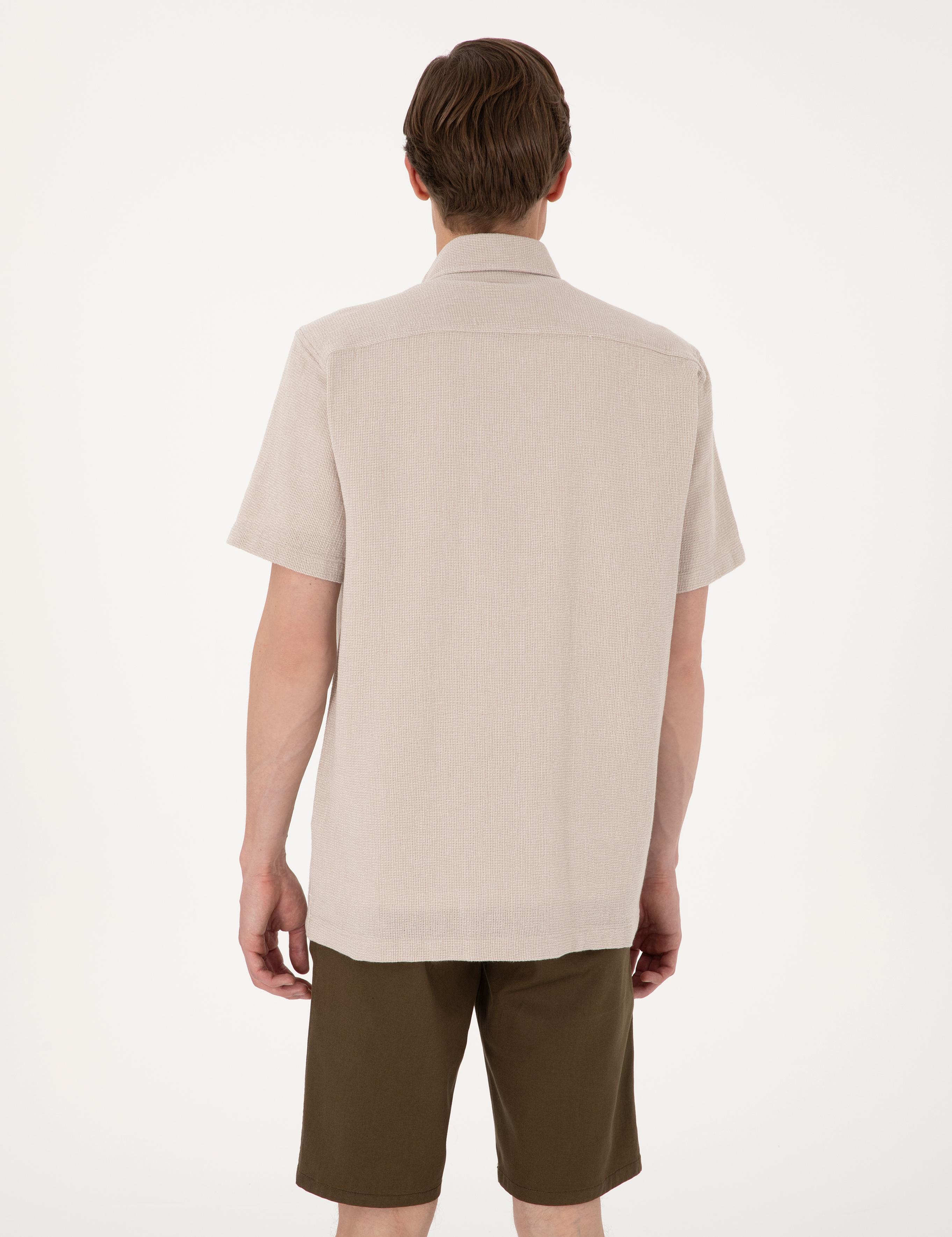 Bej Comfort Fit Kısa Kollu Gömlek