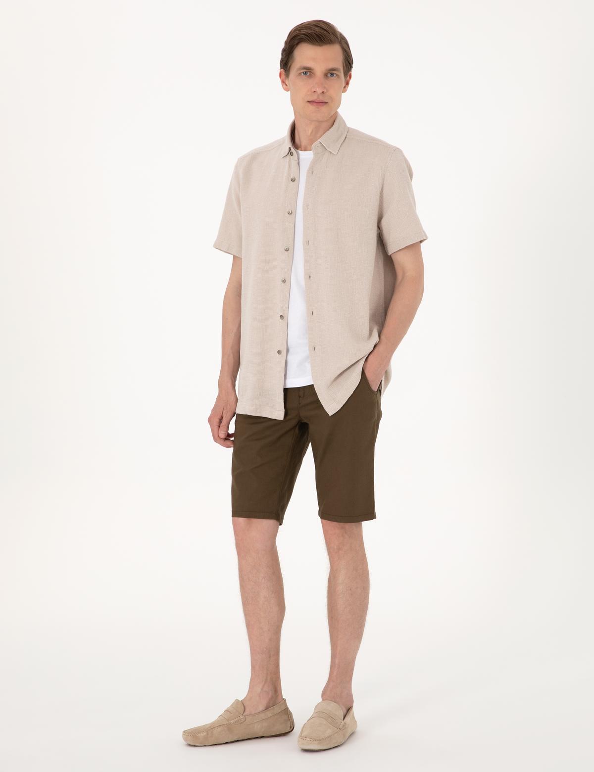 Bej Comfort Fit Kısa Kollu Gömlek - 50307070006