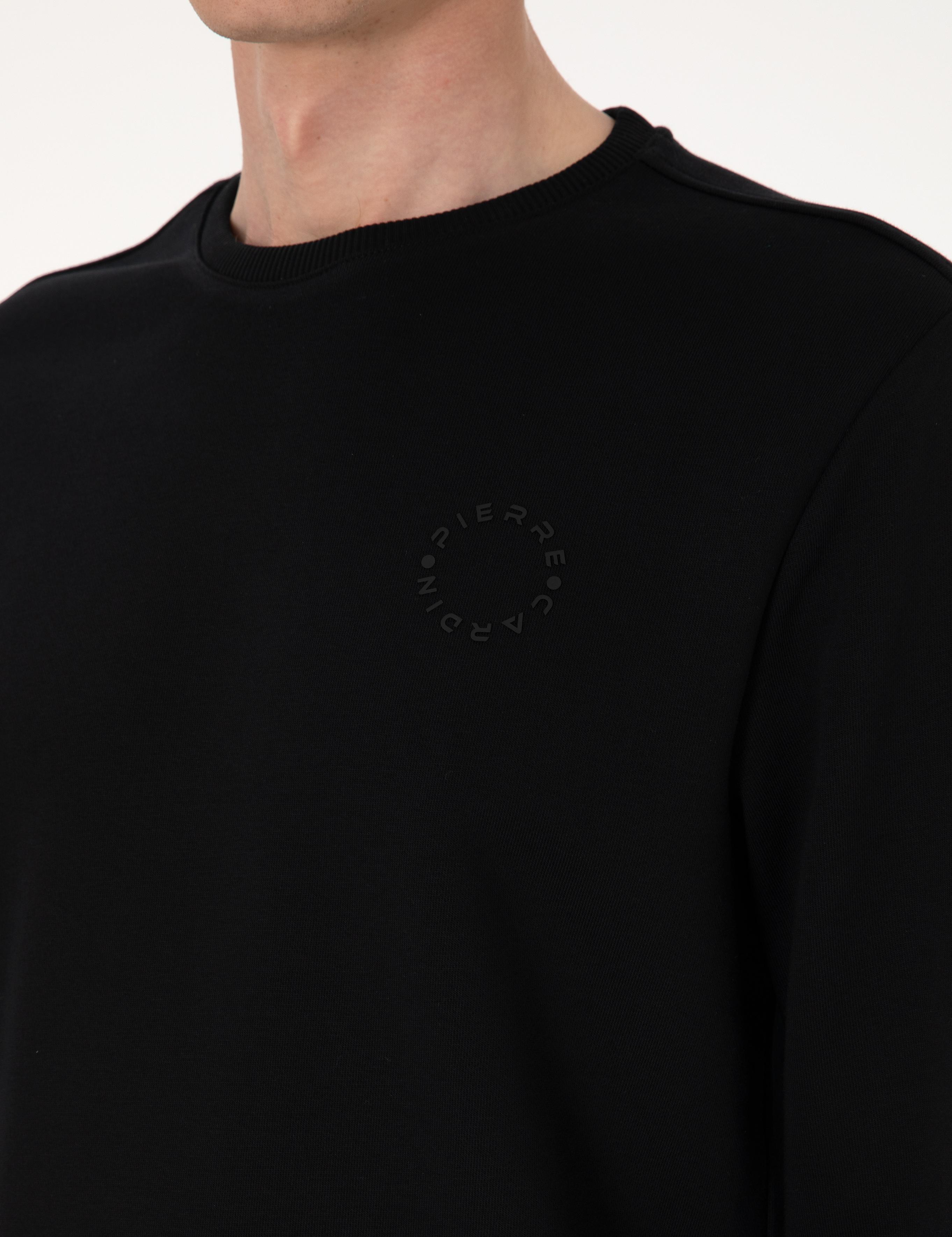 Siyah 3 İplik Regular Fit Bisiklet Yaka Basic Sweatshirt