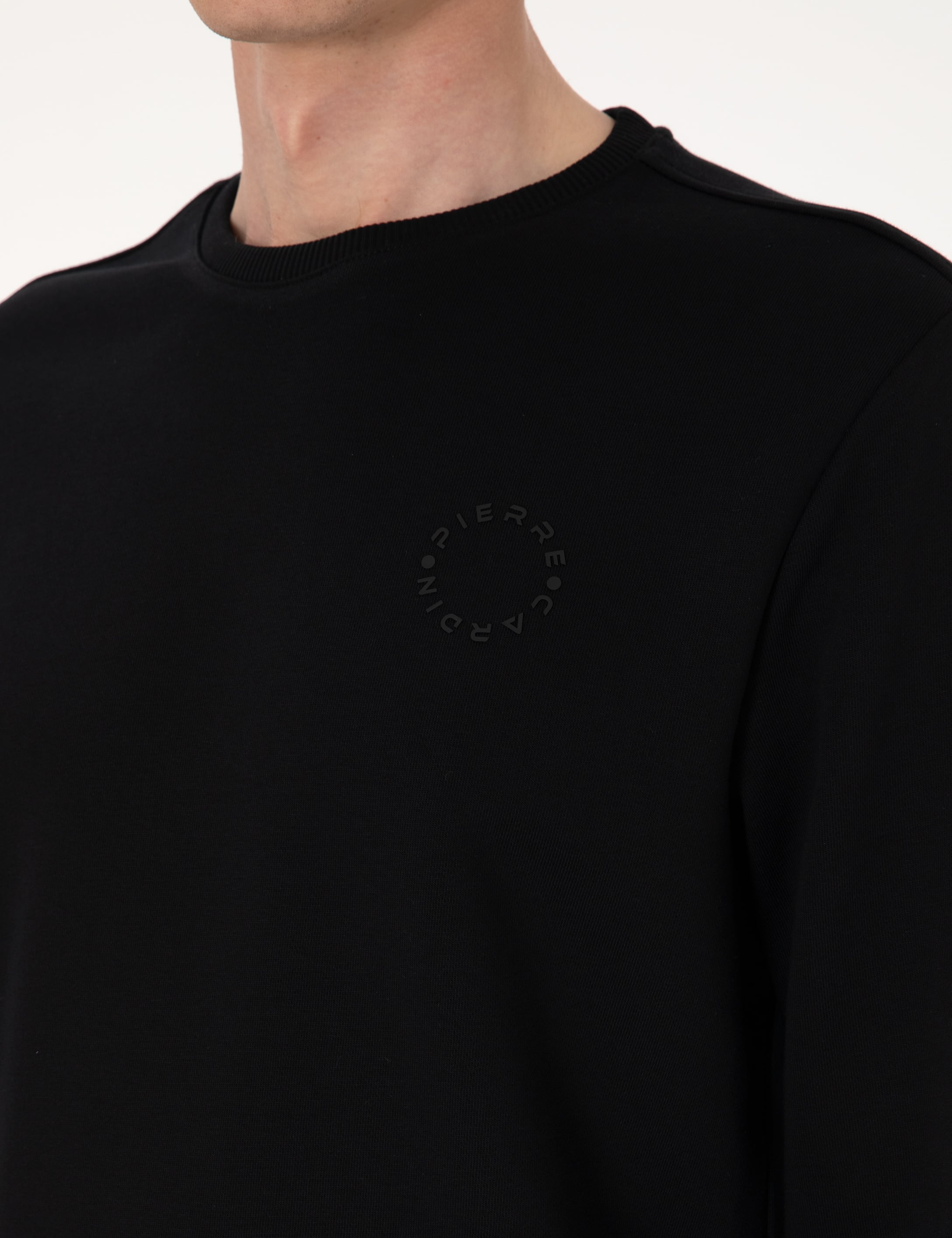 Siyah 3 İplik Regular Fit Bisiklet Yaka Basic Sweatshirt - Image 7