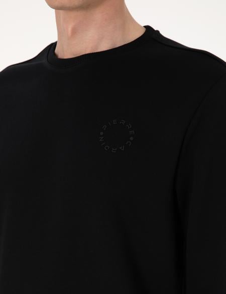 Siyah 3 İplik Regular Fit Bisiklet Yaka Basic Sweatshirt - 50314978017