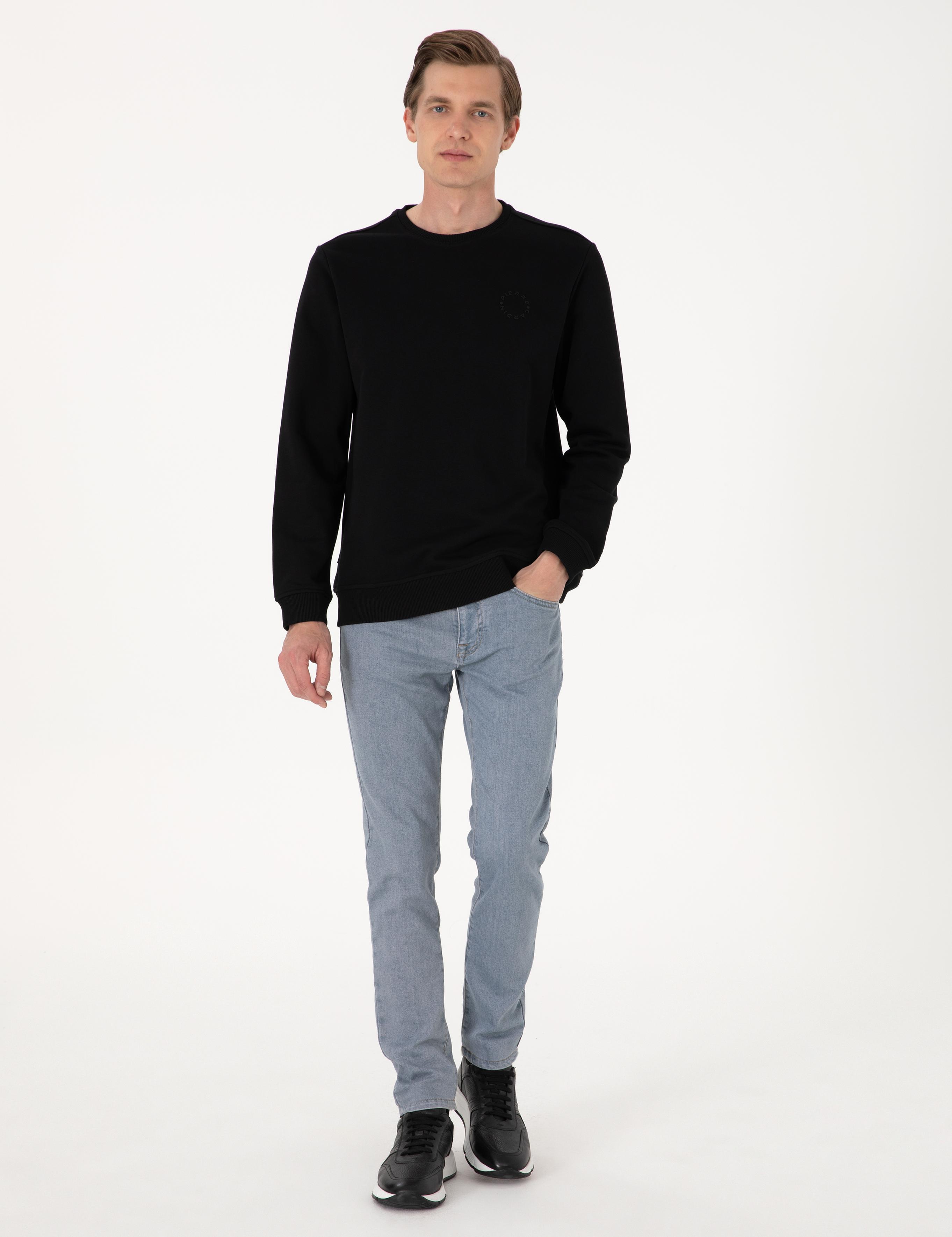 Siyah 3 İplik Regular Fit Bisiklet Yaka Basic Sweatshirt