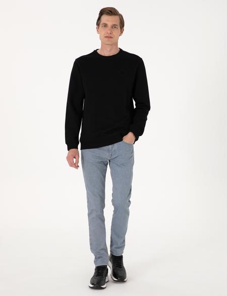 Siyah 3 İplik Regular Fit Bisiklet Yaka Basic Sweatshirt - 50314978017