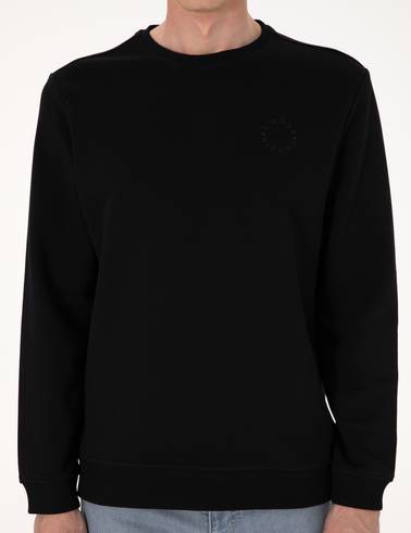 Siyah 3 İplik Regular Fit Bisiklet Yaka Basic Sweatshirt
