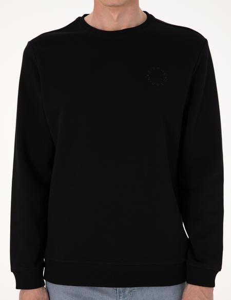 Siyah 3 İplik Regular Fit Bisiklet Yaka Basic Sweatshirt - 50314978017
