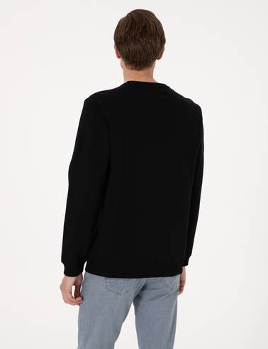 Siyah 3 İplik Regular Fit Bisiklet Yaka Basic Sweatshirt