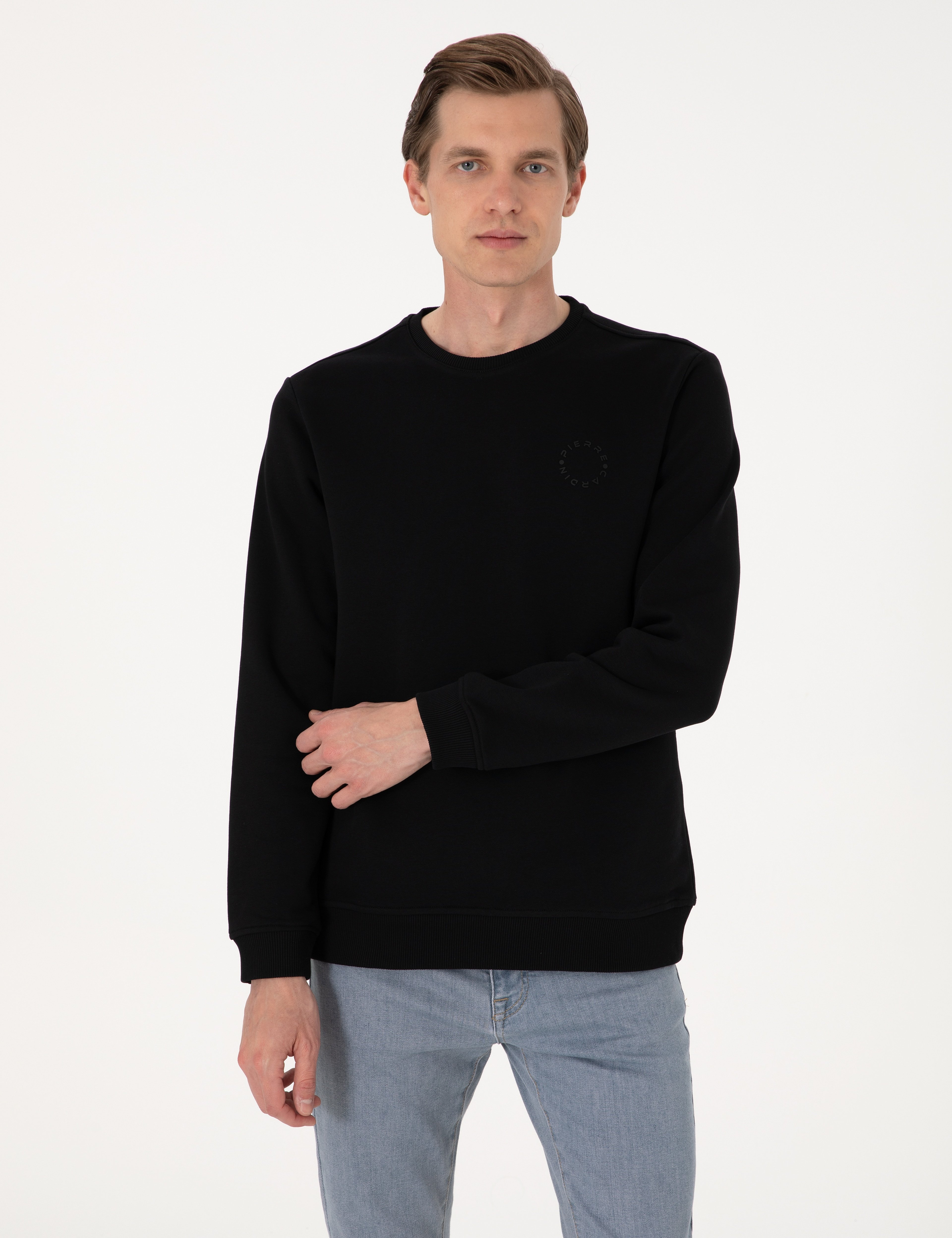 Siyah 3 İplik Regular Fit Bisiklet Yaka Basic Sweatshirt