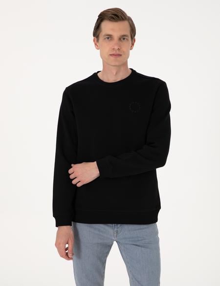 Siyah 3 İplik Regular Fit Bisiklet Yaka Basic Sweatshirt - 50314978017