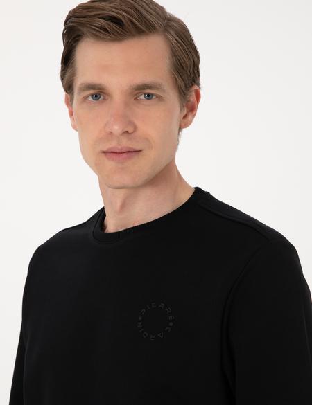 Siyah 3 İplik Regular Fit Bisiklet Yaka Basic Sweatshirt - 50314978017