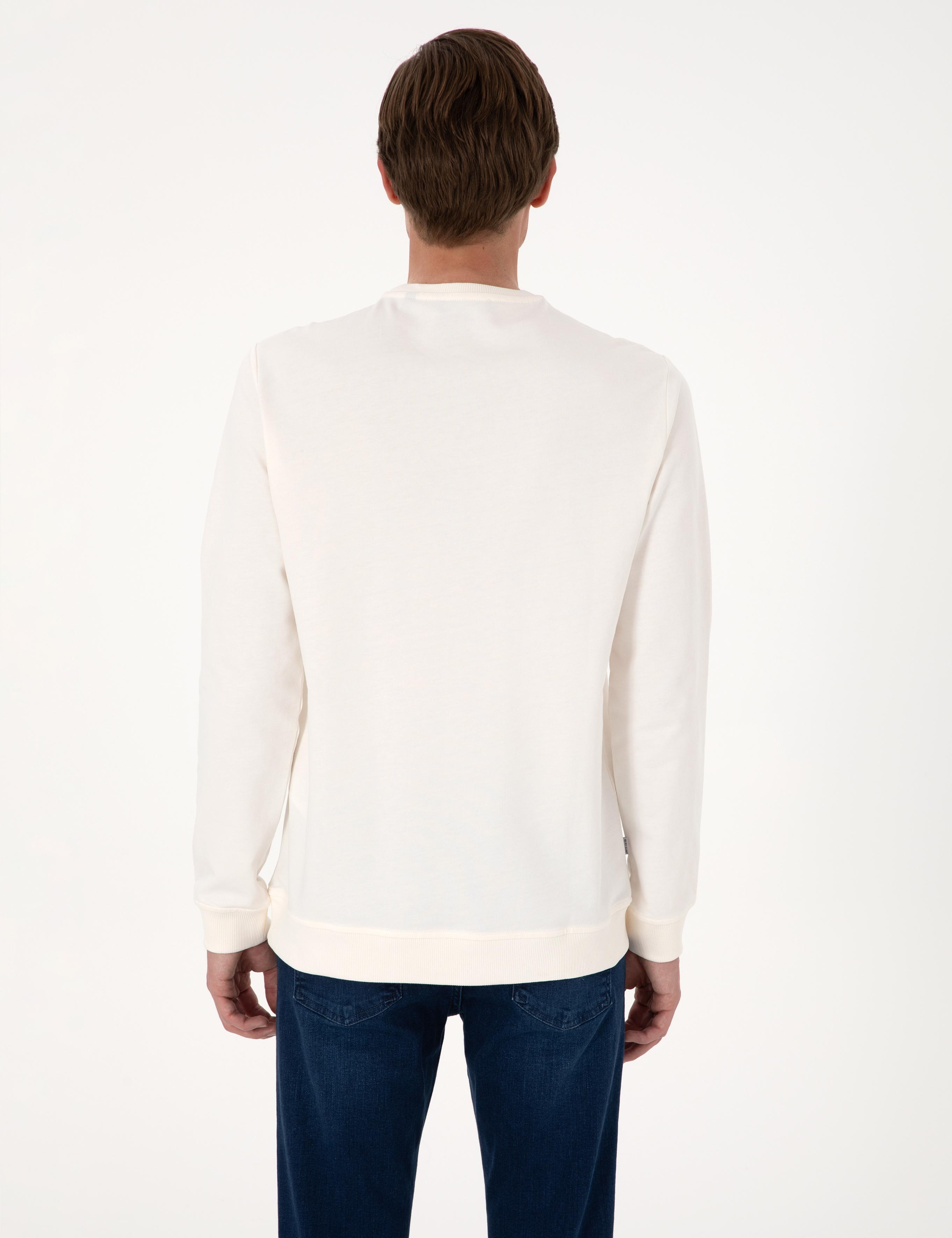 Ekru 2 İplik Regular Fit Bisiklet Yaka Basic Sweatshirt