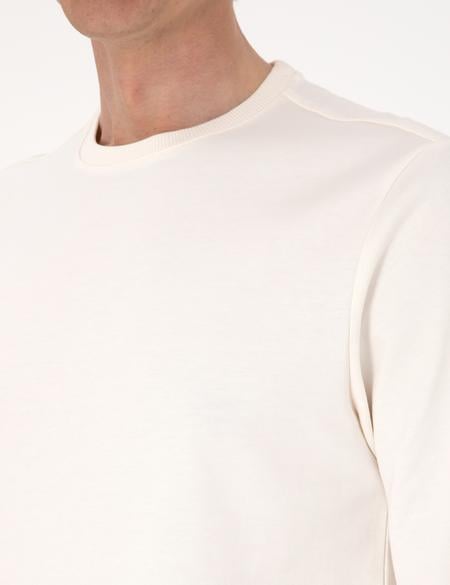 Ekru 2 İplik Regular Fit Bisiklet Yaka Basic Sweatshirt - 50314054075