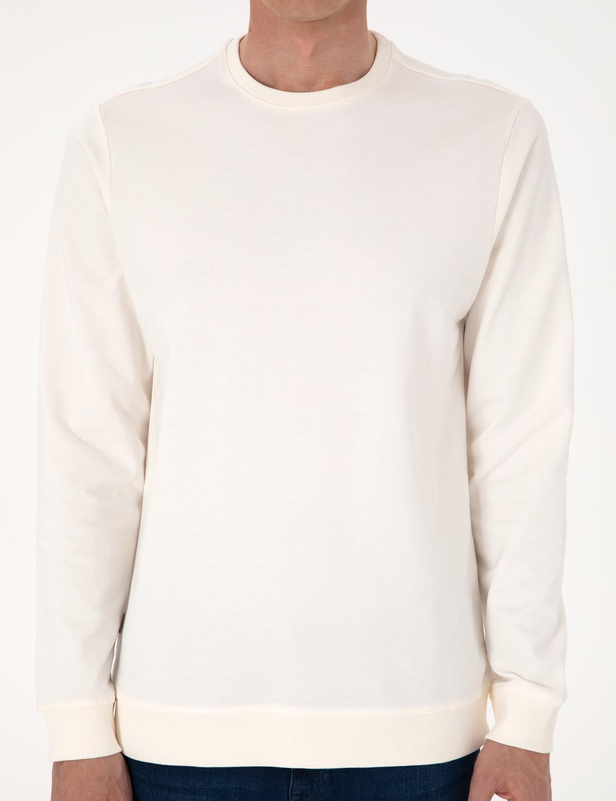 Ekru 2 İplik Regular Fit Bisiklet Yaka Basic Sweatshirt - 50314054075