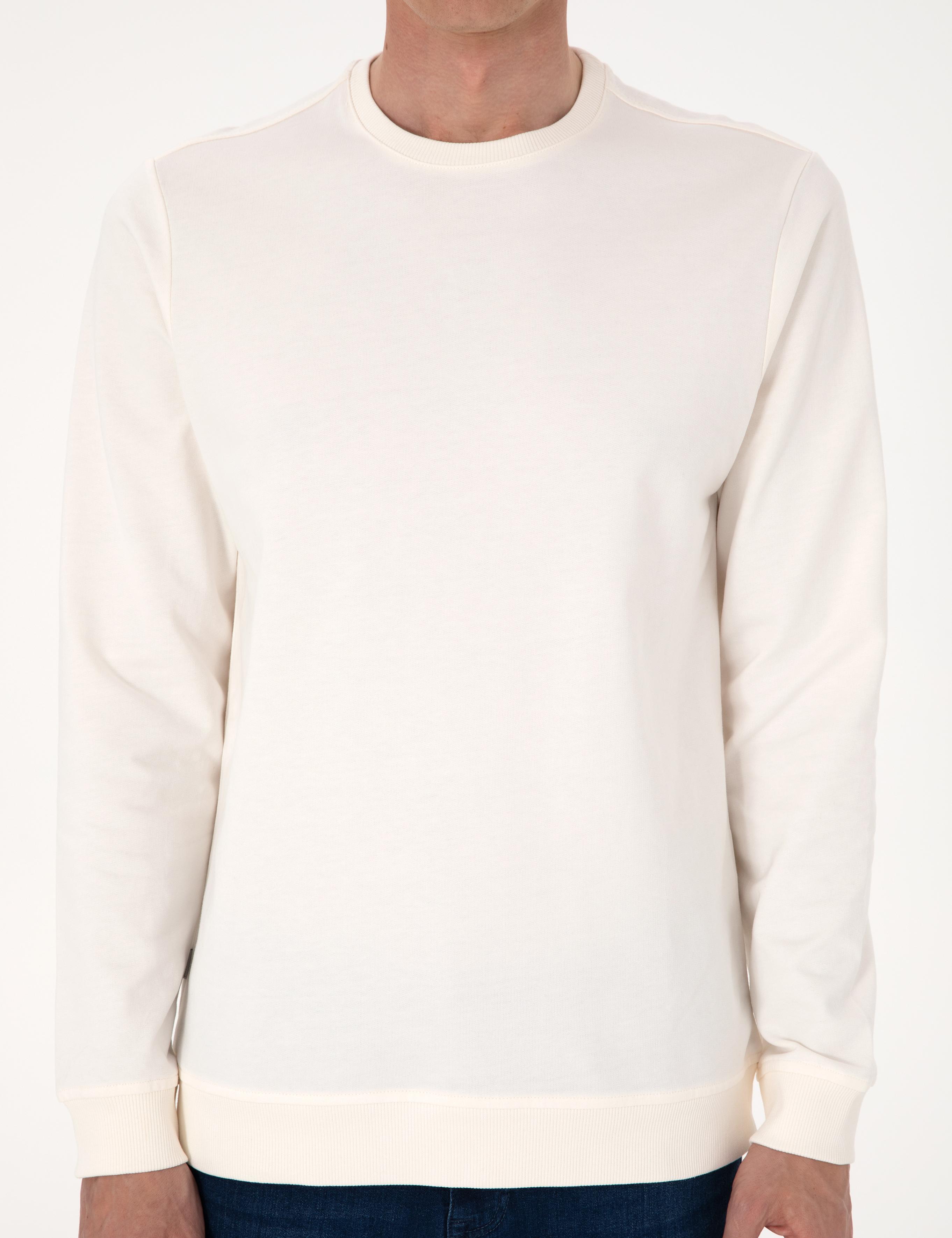 Ekru 2 İplik Regular Fit Bisiklet Yaka Basic Sweatshirt