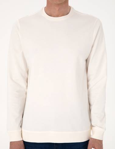 Ekru 2 İplik Regular Fit Bisiklet Yaka Basic Sweatshirt