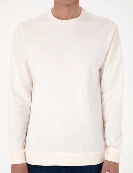 Ekru 2 İplik Regular Fit Bisiklet Yaka Basic Sweatshirt - 50314054075