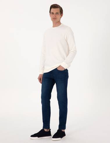 Ekru 2 İplik Regular Fit Bisiklet Yaka Basic Sweatshirt