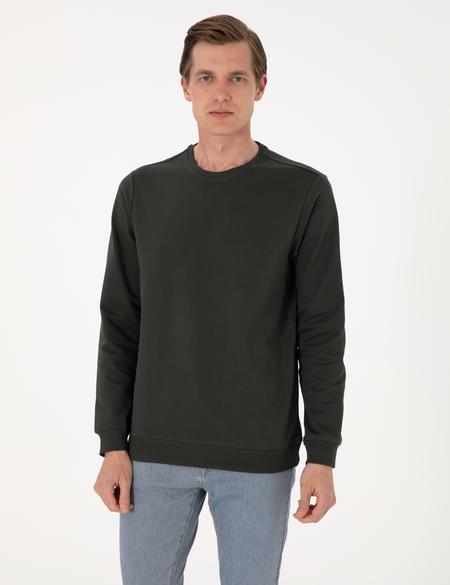 Koyu Yeşil 2 İplik Regular Fit Bisiklet Yaka Basic Sweatshirt - 50314054125