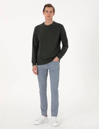 Koyu Yeşil 2 İplik Regular Fit Bisiklet Yaka Basic Sweatshirt