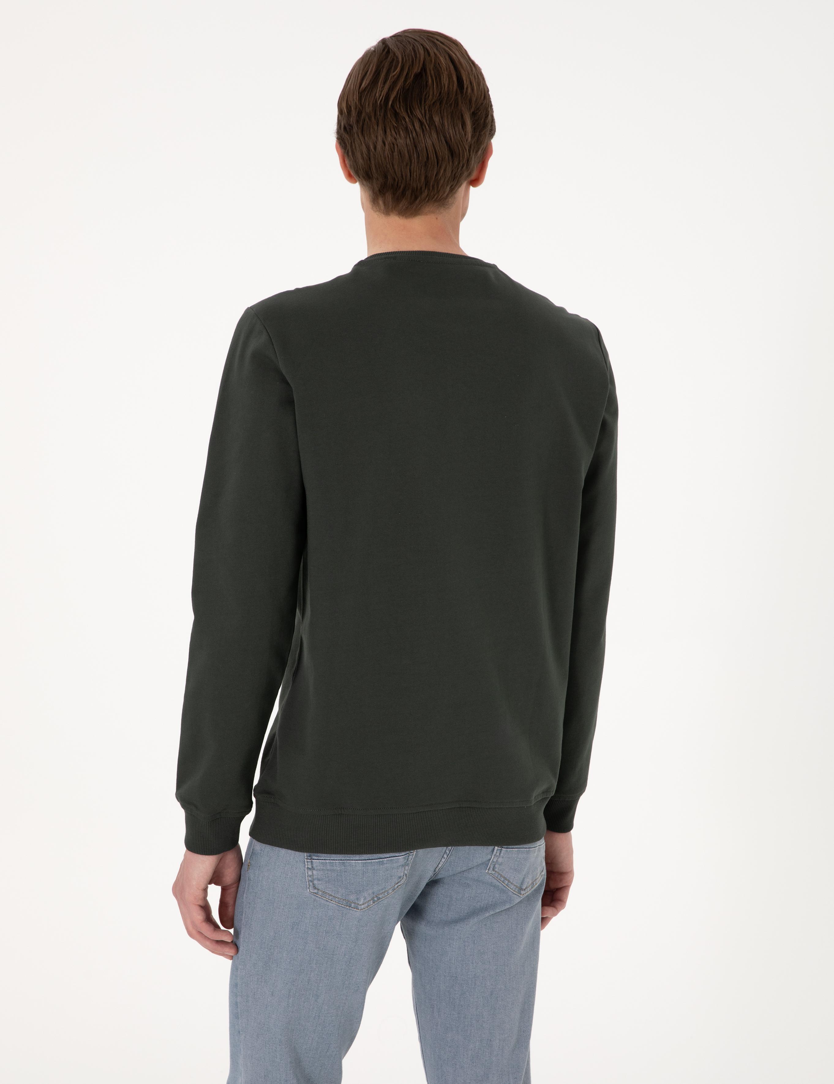 Koyu Yeşil 2 İplik Regular Fit Bisiklet Yaka Basic Sweatshirt