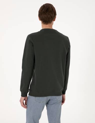 Koyu Yeşil 2 İplik Regular Fit Bisiklet Yaka Basic Sweatshirt