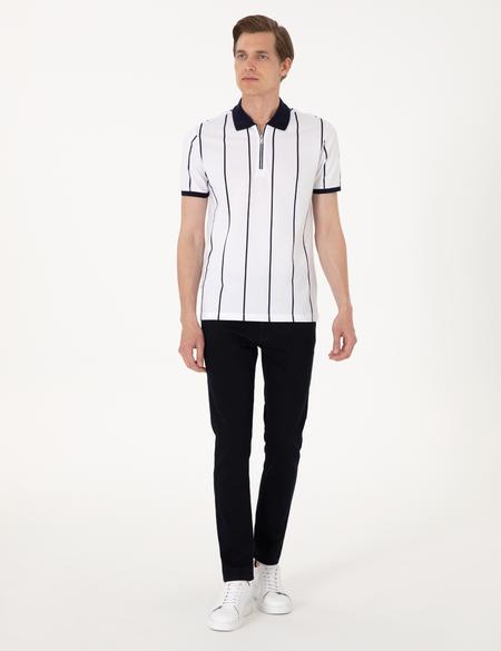 Lacivert Çizgi Detaylı Slim Fit Polo Yaka Tişört - 50307519005