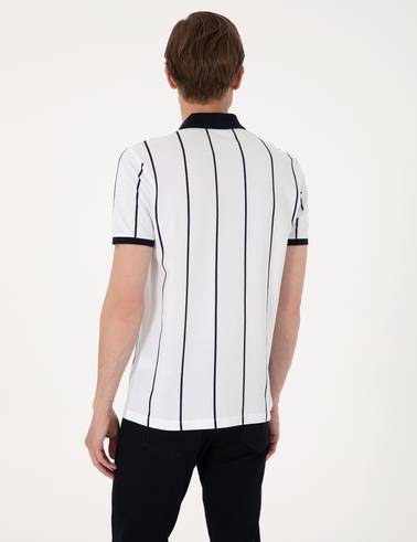 Lacivert Çizgi Detaylı Slim Fit Polo Yaka Tişört