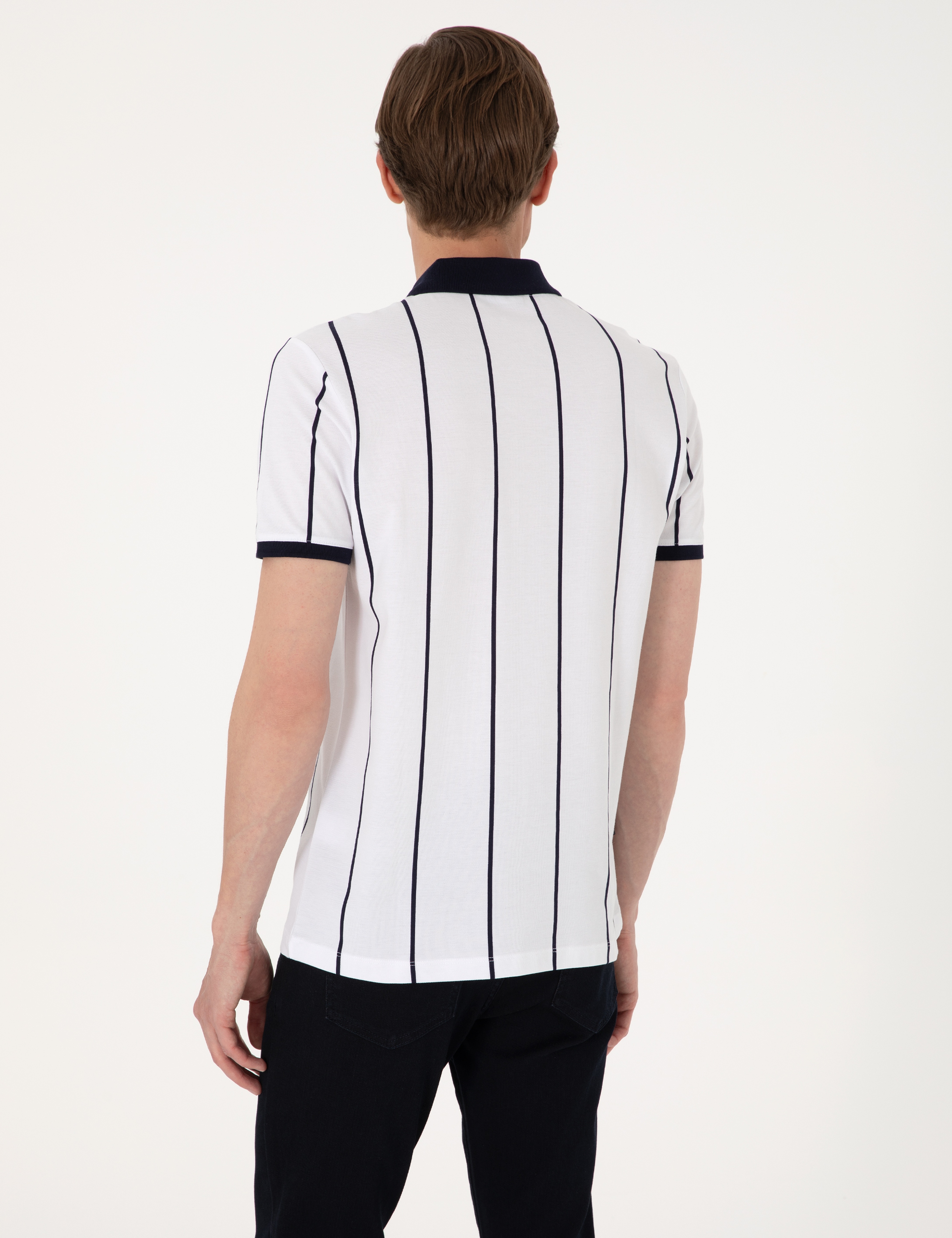 Lacivert Çizgi Detaylı Slim Fit Polo Yaka Tişört - Image 5