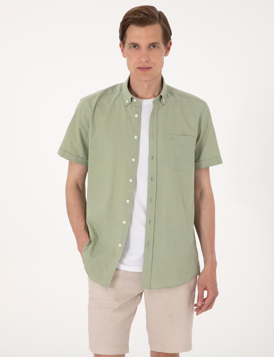 Yeşil Regular Fit Kısa Kollu Gömlek