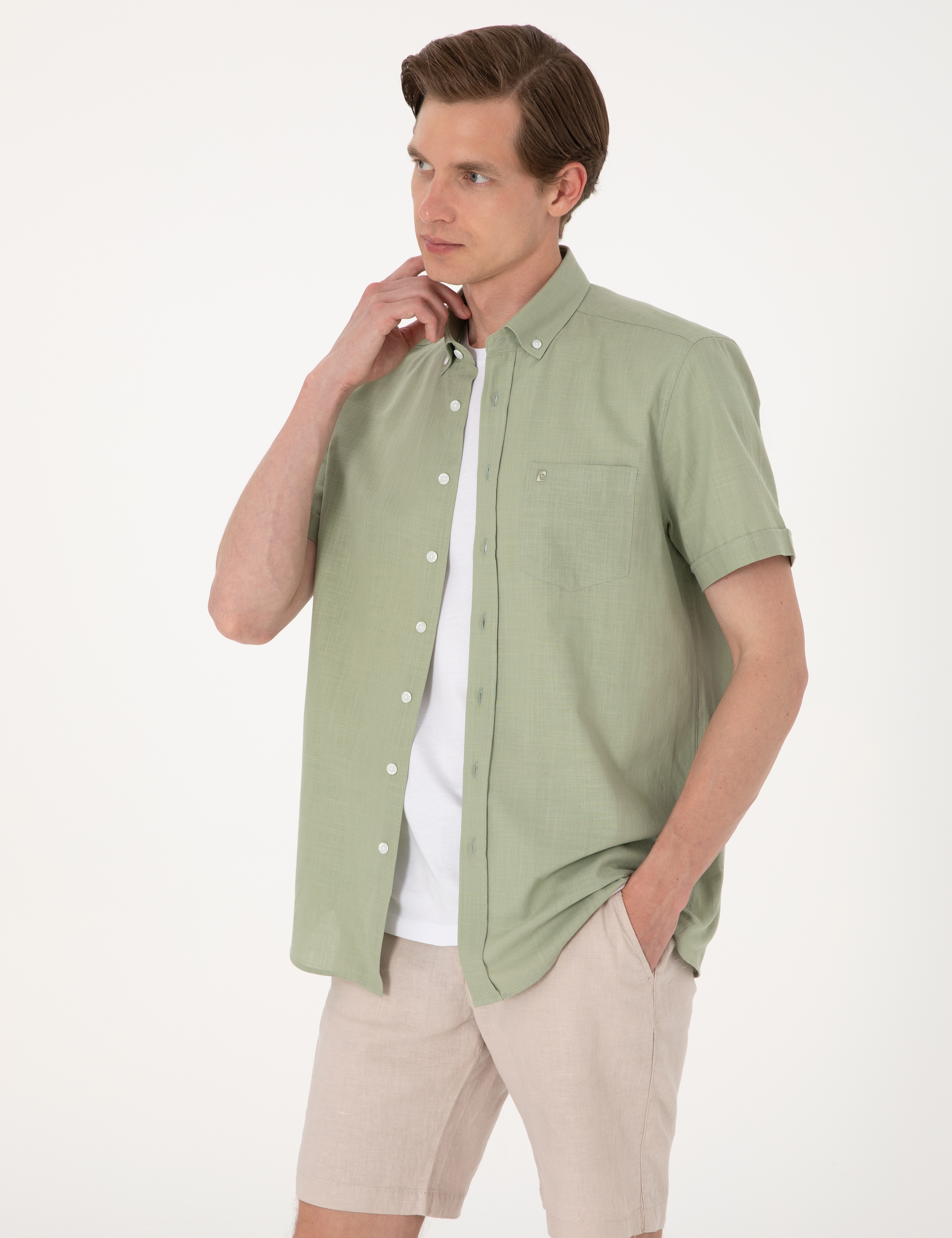 Yeşil Regular Fit Kısa Kollu Gömlek - Image 3