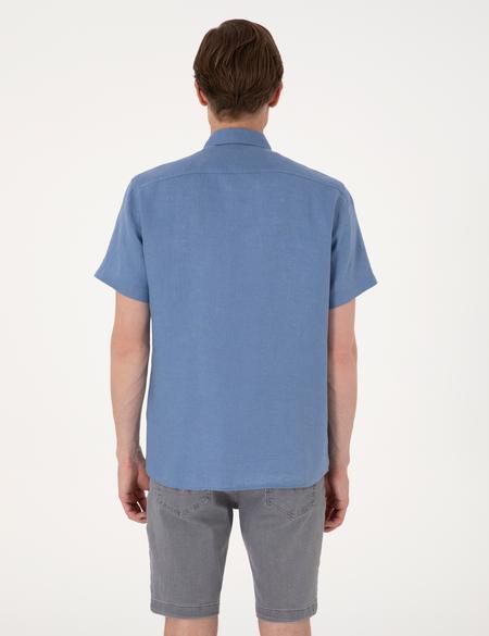Mavi %100 Keten Regular Fit Kısa Kollu Gömlek - 50305680010