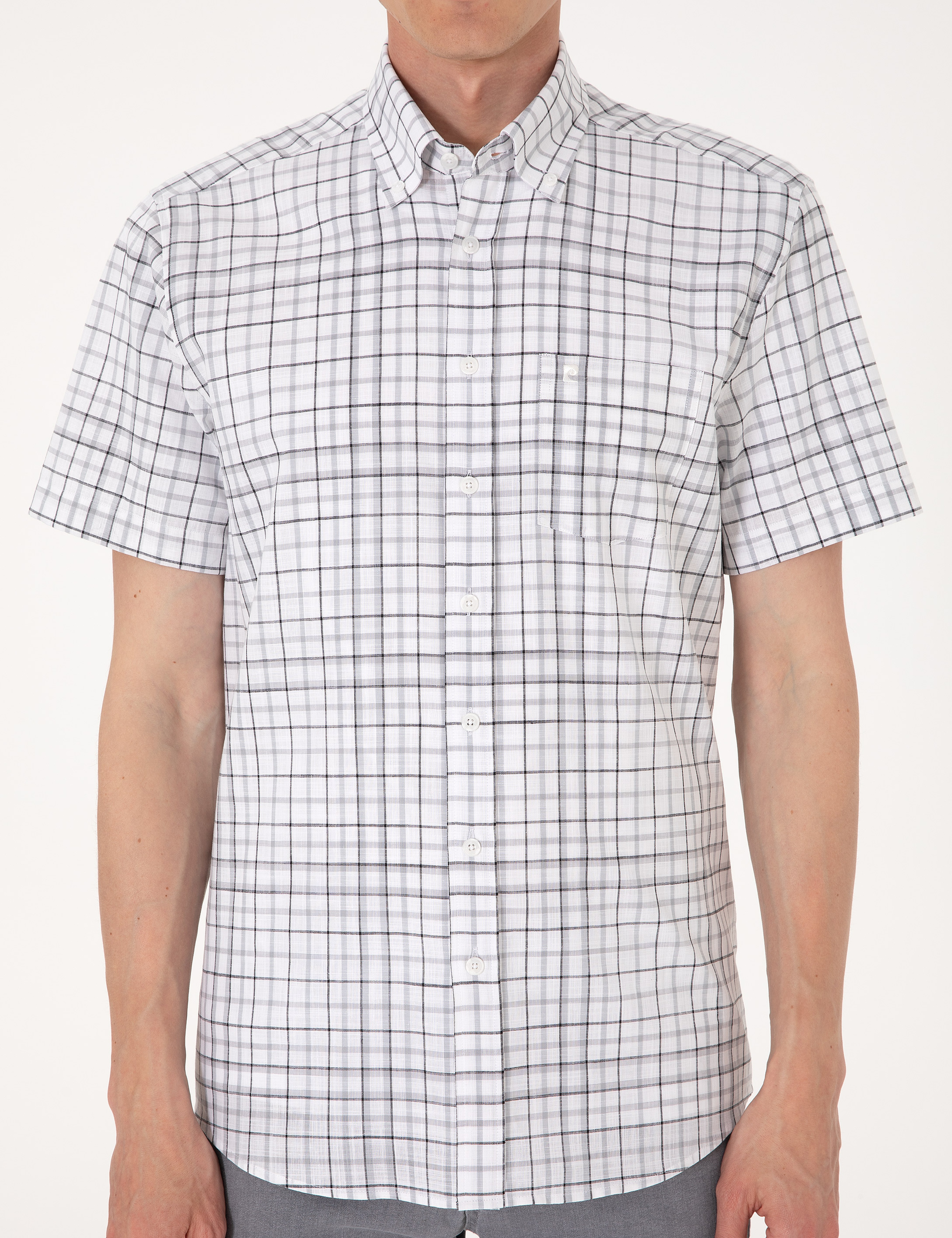 Gri Regular Fit Kısa Kollu Gömlek - Image 6