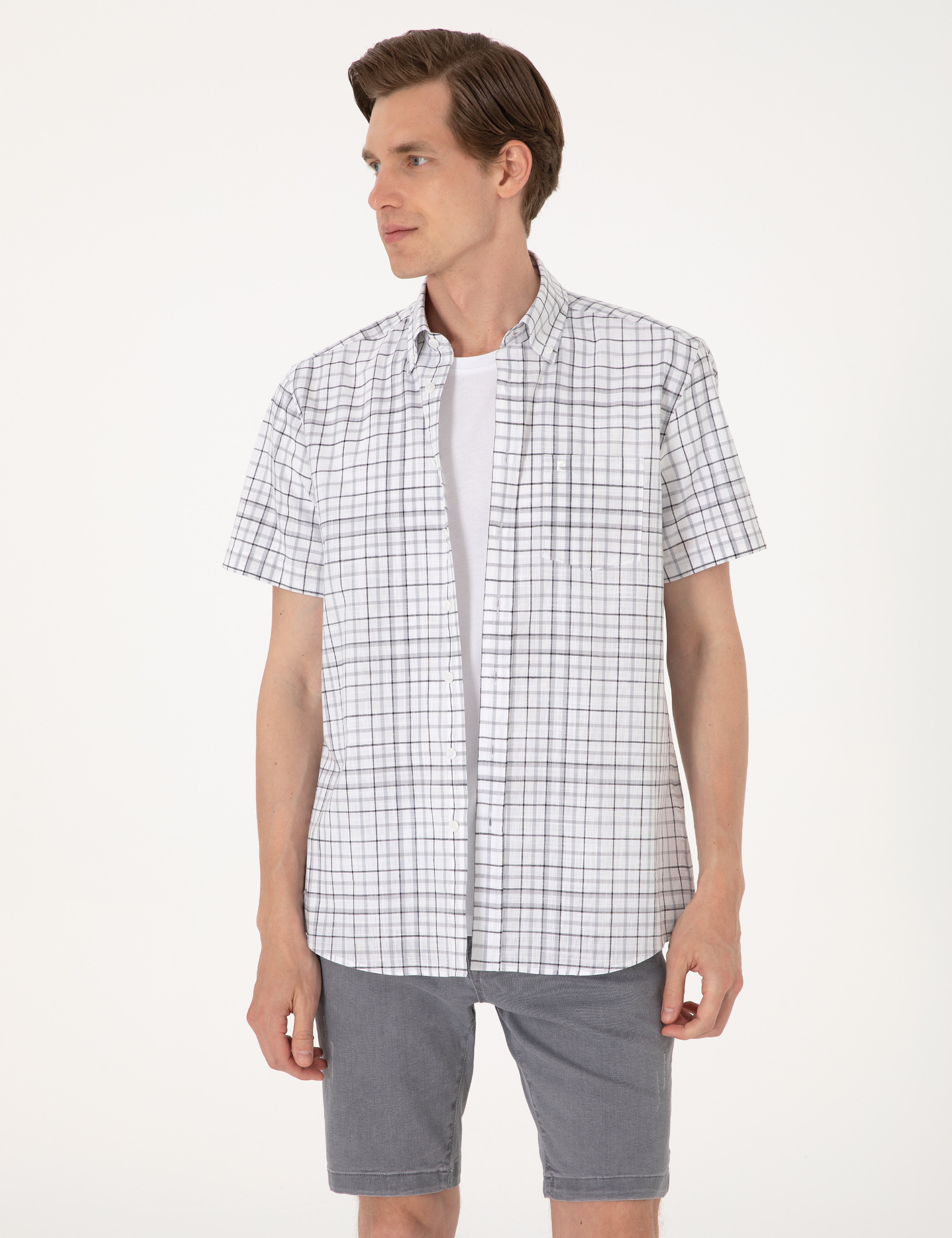 Gri Regular Fit Kısa Kollu Gömlek - Image 3