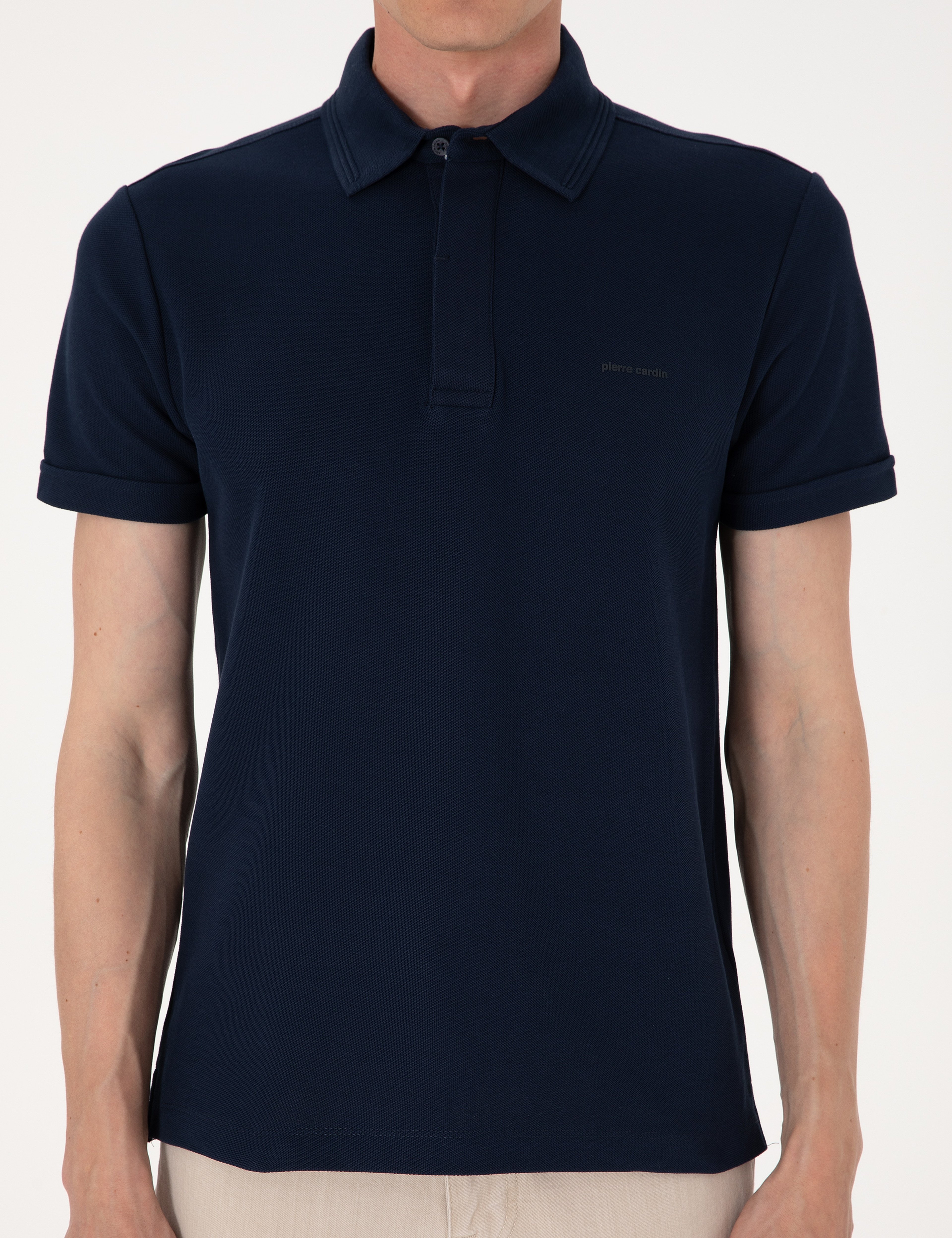 Lacivert Slim Fit %100 Pamuk Kıvrılmaz Amerikan Pike Polo Yaka Basic Tişört - Image 6