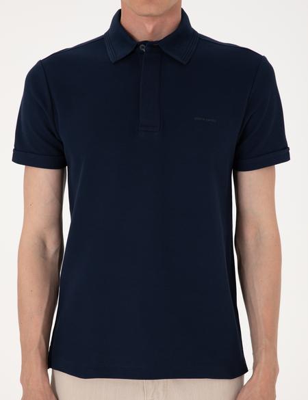 Lacivert Slim Fit %100 Pamuk Kıvrılmaz Amerikan Pike Polo Yaka Basic Tişört - 50306154052