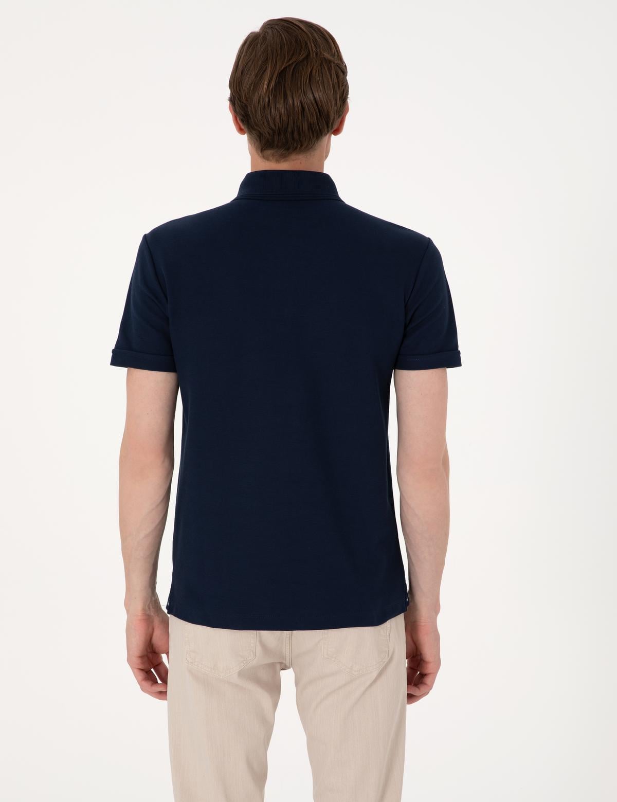 Lacivert Slim Fit %100 Pamuk Kıvrılmaz Amerikan Pike Polo Yaka Basic Tişört - 50306154052