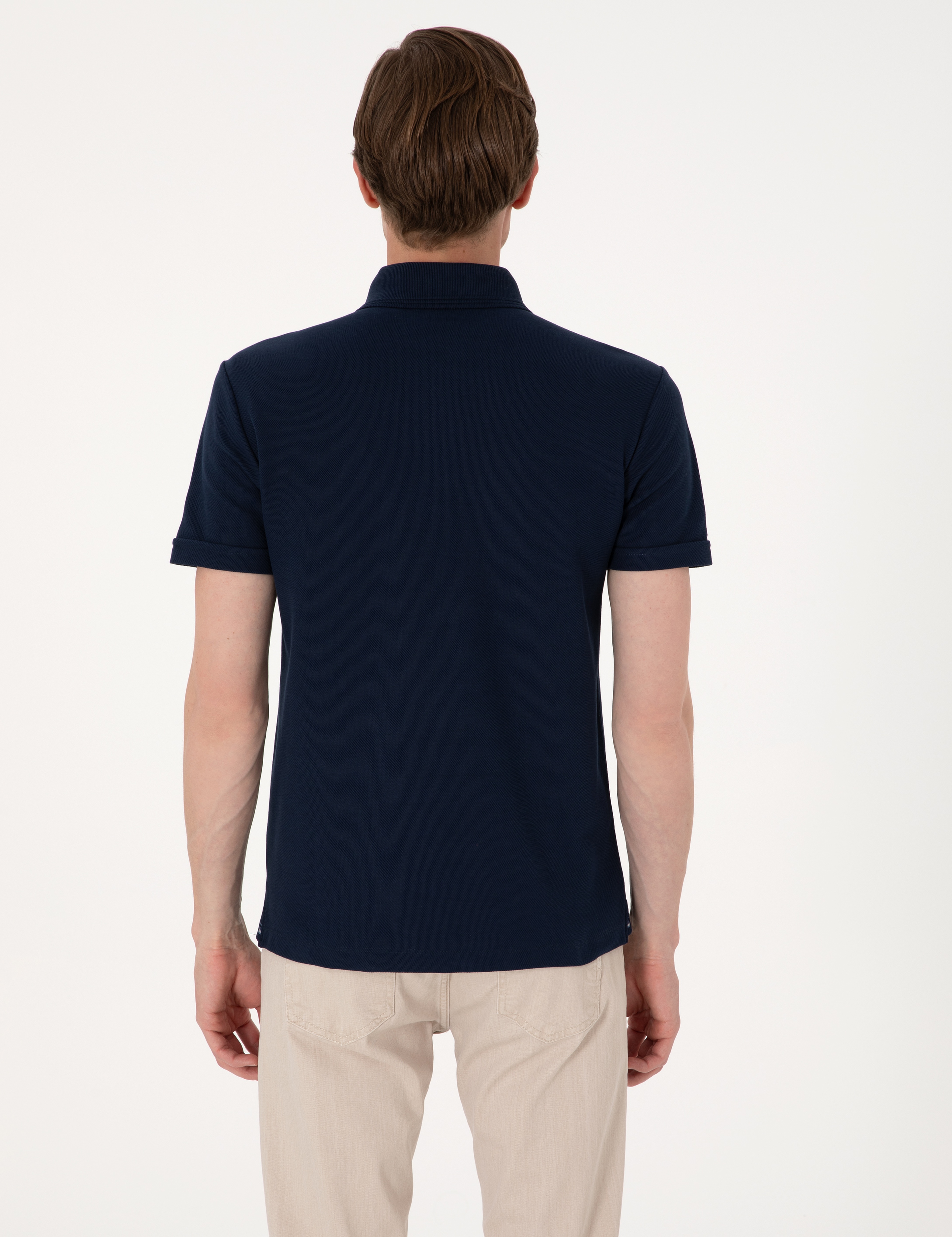 Lacivert Slim Fit %100 Pamuk Kıvrılmaz Amerikan Pike Polo Yaka Basic Tişört - Image 5