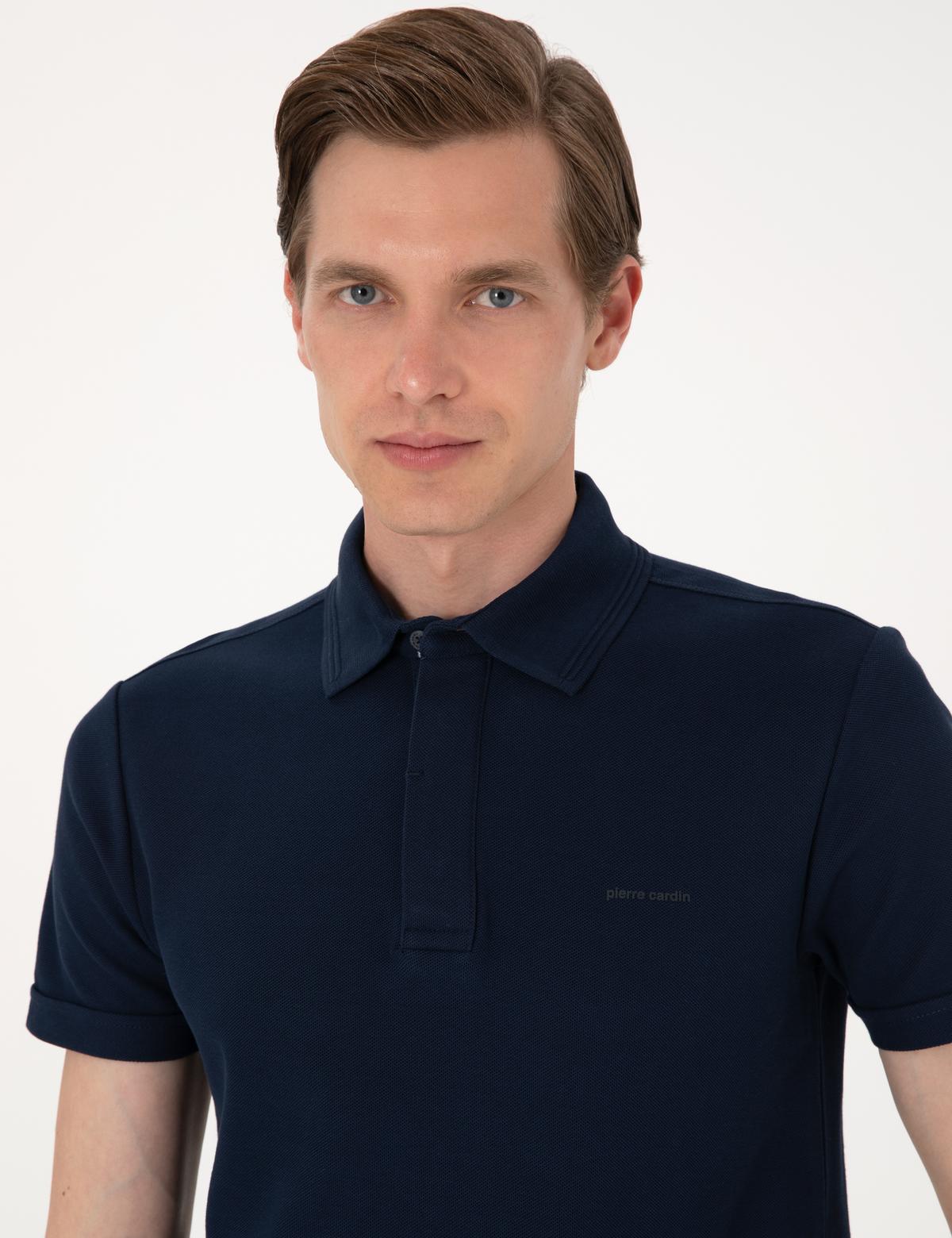 Lacivert Slim Fit %100 Pamuk Kıvrılmaz Amerikan Pike Polo Yaka Basic Tişört - 50306154052