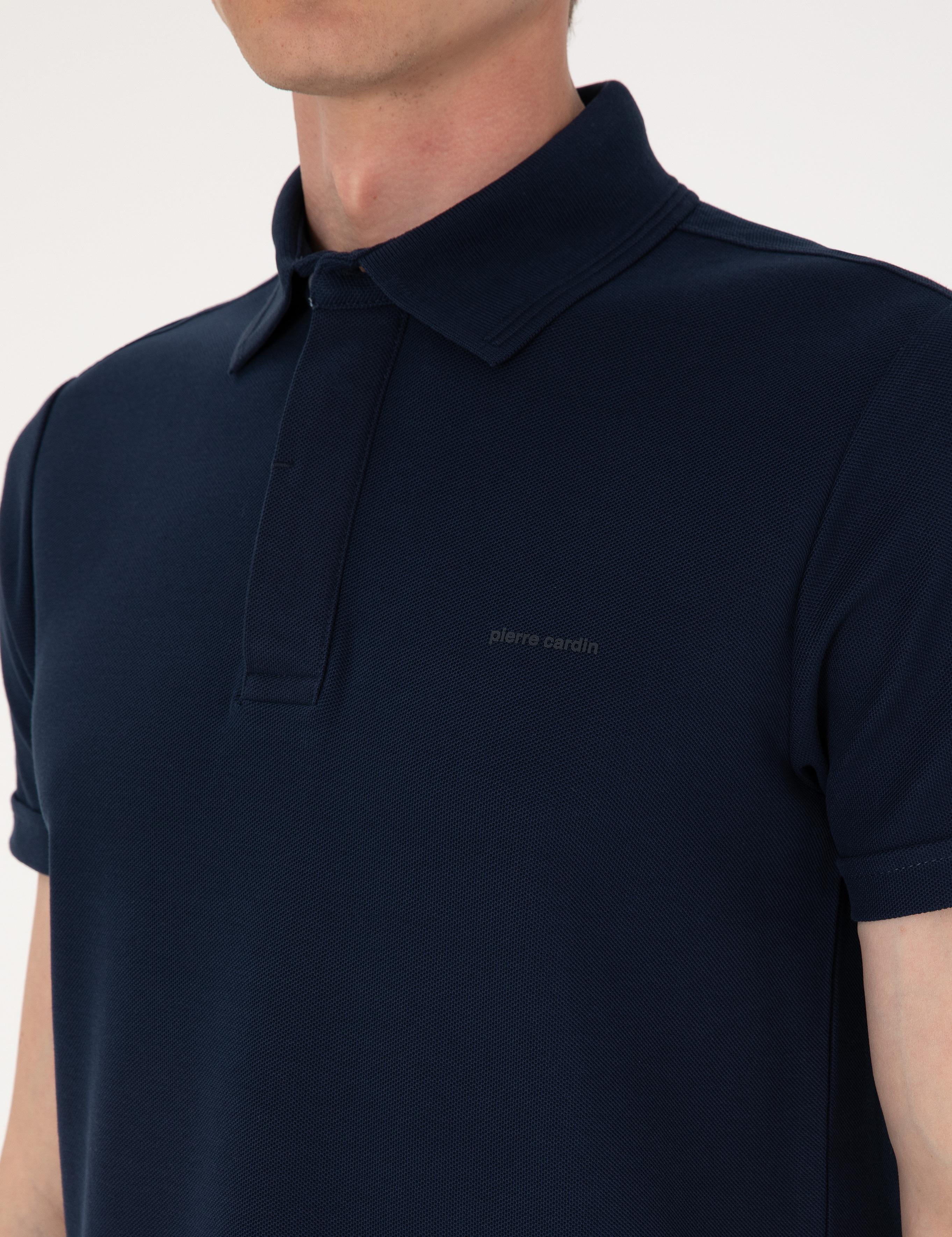 Lacivert Slim Fit %100 Pamuk Kıvrılmaz Amerikan Pike Polo Yaka Basic Tişört