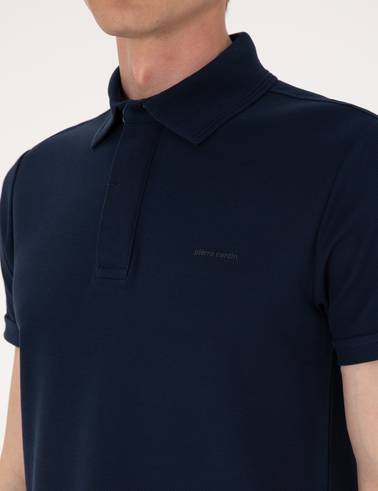 Lacivert Slim Fit %100 Pamuk Kıvrılmaz Amerikan Pike Polo Yaka Basic Tişört