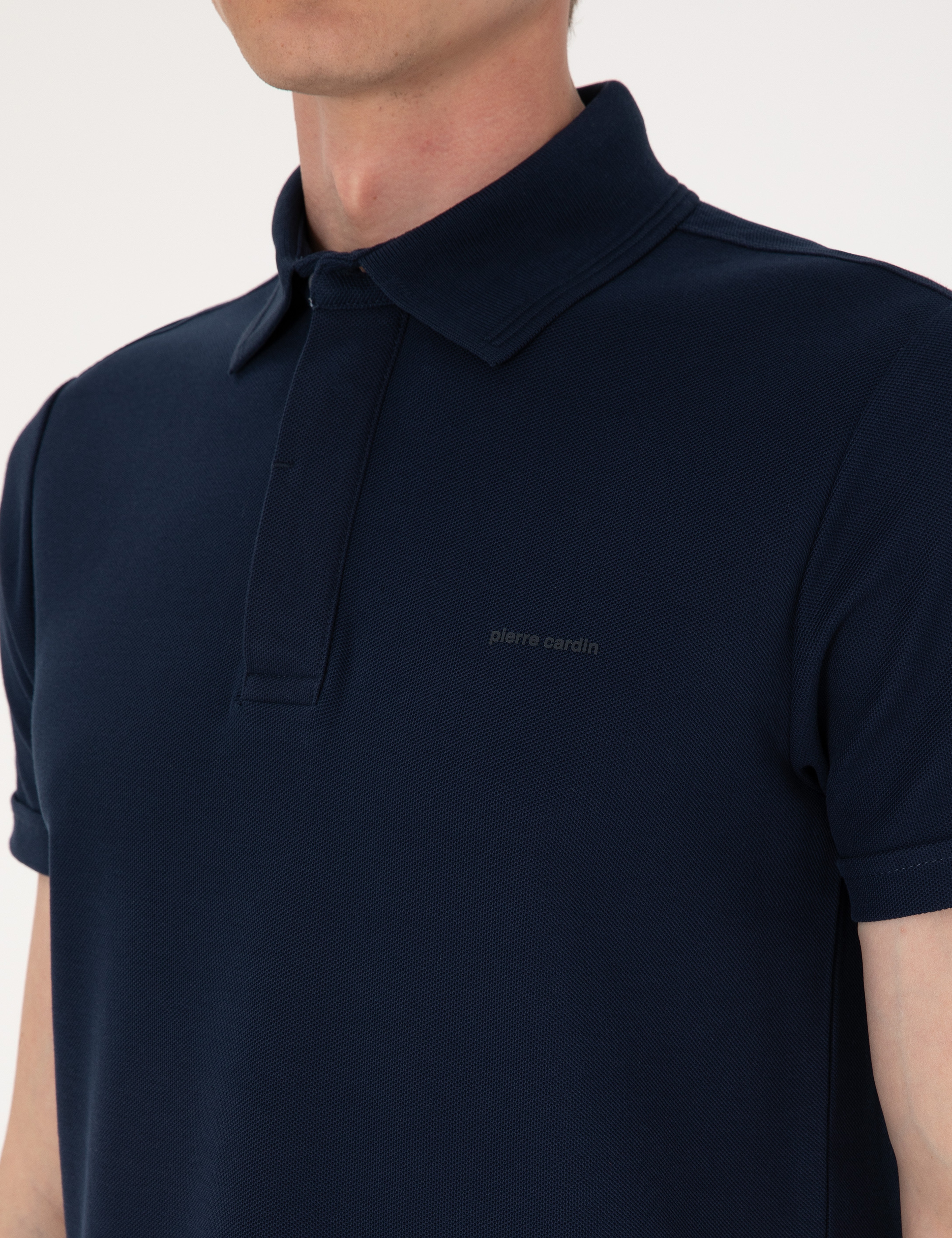 Lacivert Slim Fit %100 Pamuk Kıvrılmaz Amerikan Pike Polo Yaka Basic Tişört
