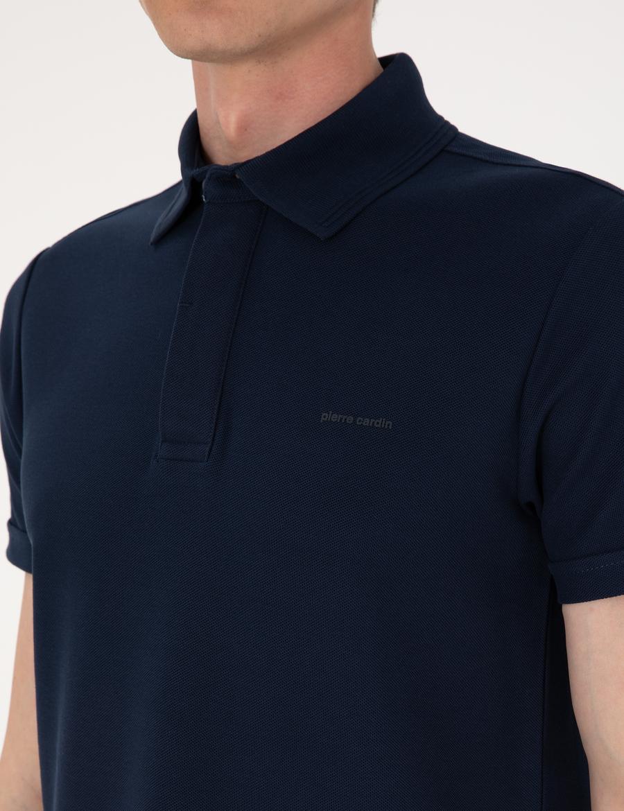 Lacivert Slim Fit %100 Pamuk Kıvrılmaz Amerikan Pike Polo Yaka Basic Tişört