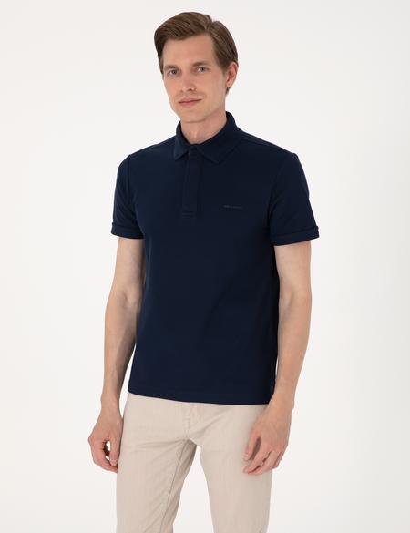 Lacivert Slim Fit %100 Pamuk Kıvrılmaz Amerikan Pike Polo Yaka Basic Tişört - 50306154052
