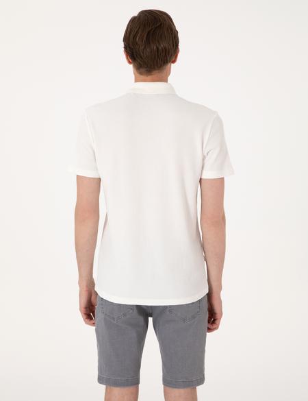 Ekru Slim Fit Örme Dokulu Polo Yaka Tişört - 50309946001
