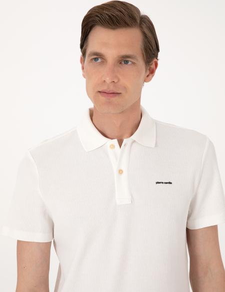 Ekru Slim Fit Örme Dokulu Polo Yaka Tişört - 50309946001