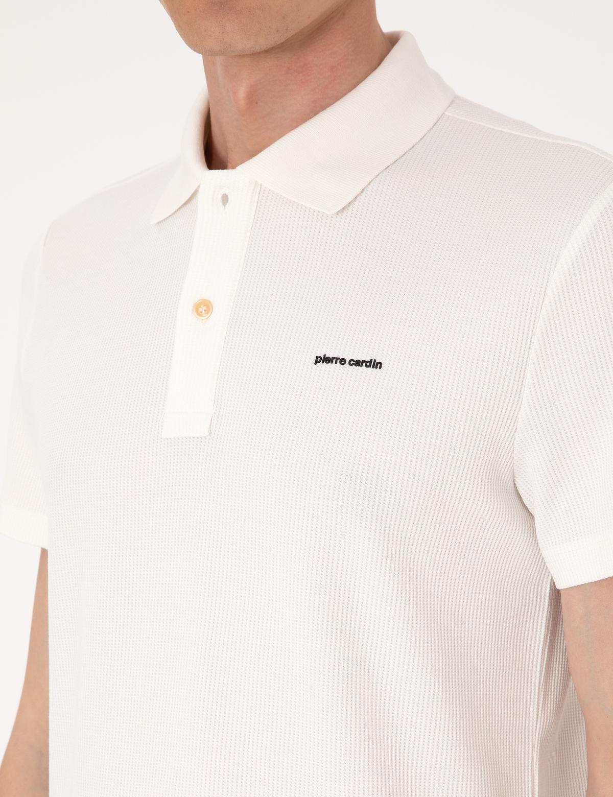 Ekru Slim Fit Örme Dokulu Polo Yaka Tişört - 50309946001