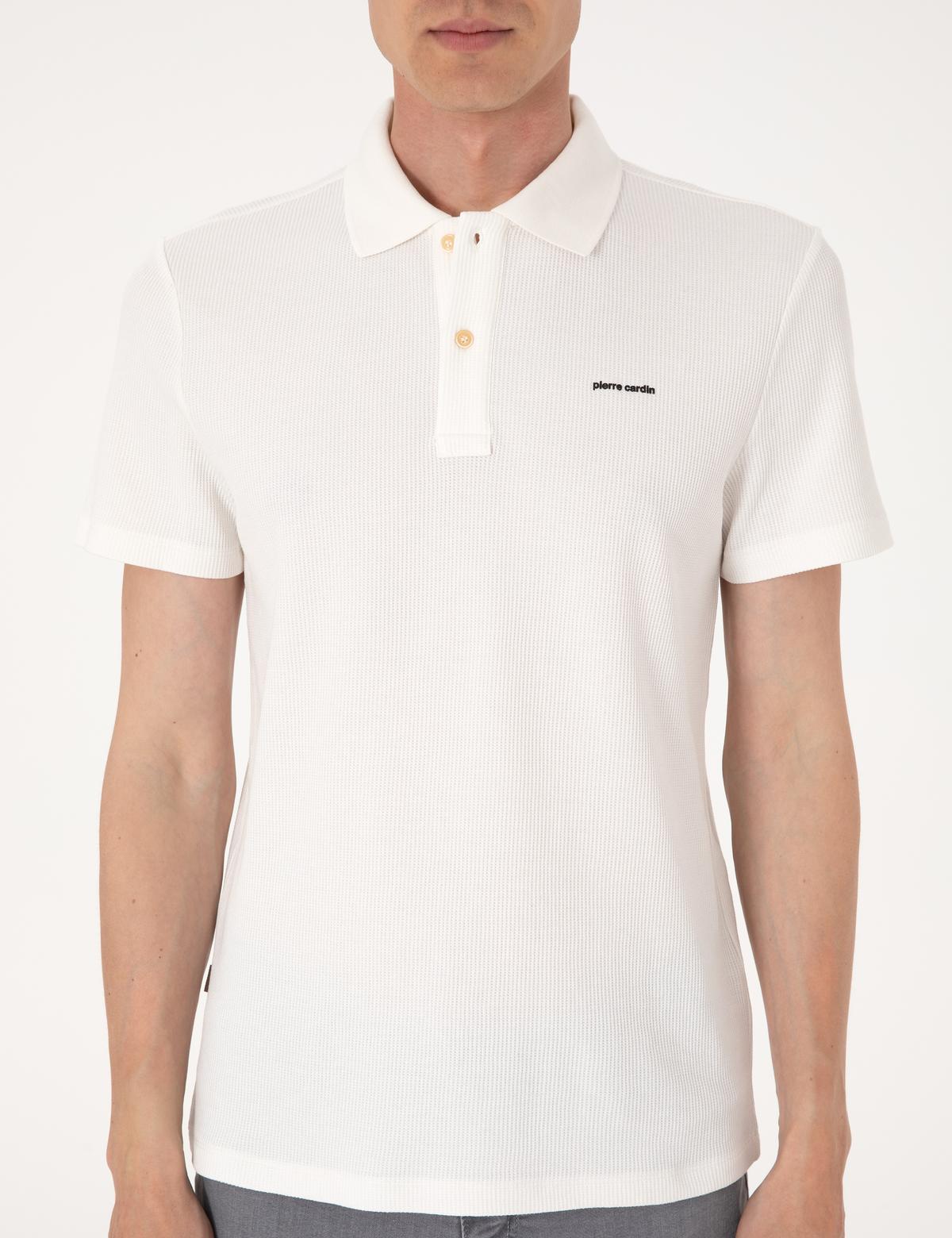 Ekru Slim Fit Örme Dokulu Polo Yaka Tişört - 50309946001